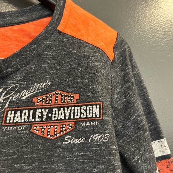 Harley-Davidson S NWOT Gray and Orange Long Sleeve Tee “Gas Can” - Picture 7 of 14
